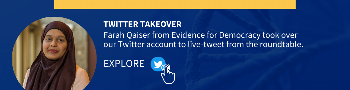 Image: TWITTER TAKEOVER Farah Qaiser, Director of Research and Policy at Evidence for Democracy took over our Twitter account to live-tweet from the townhall. [Click to view]